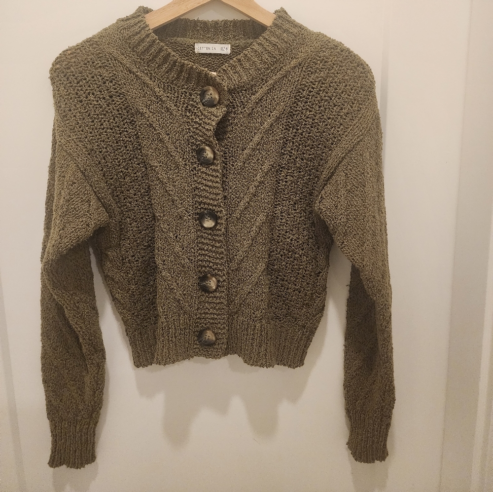 Womens cropped sweater medium bottle green